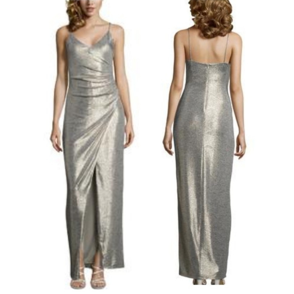 Betsy & Adam Silver Metallic Evening Dress - Picture 1 of 10